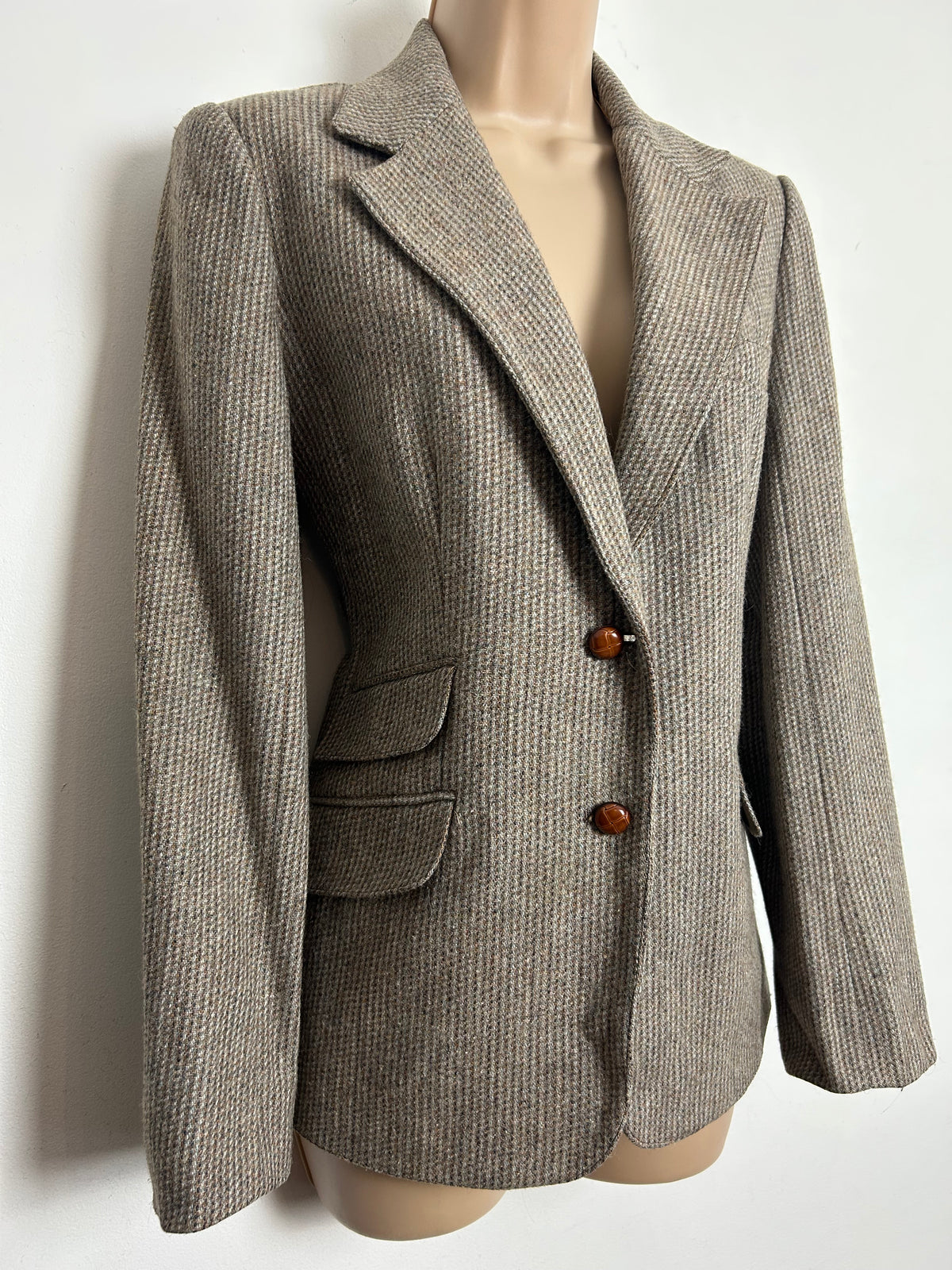 Vintage LONDONDERRY BY PEABODY Size 10-12 Beige Tweed Wool Mix Blazer