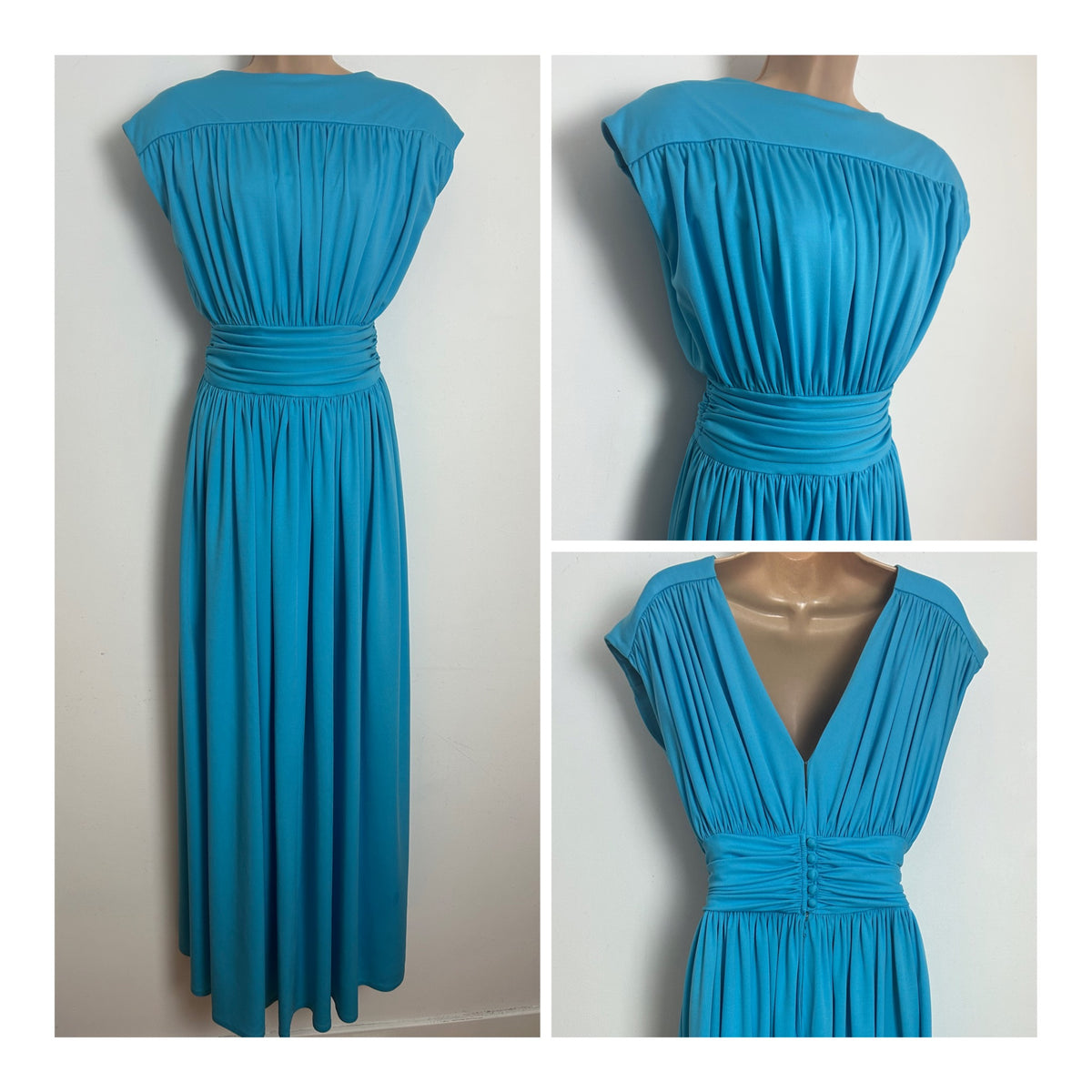 Vintage 1970s SUSAN SMALL Size 10 Sky Blue Grecian Style Occasion Maxi Dress