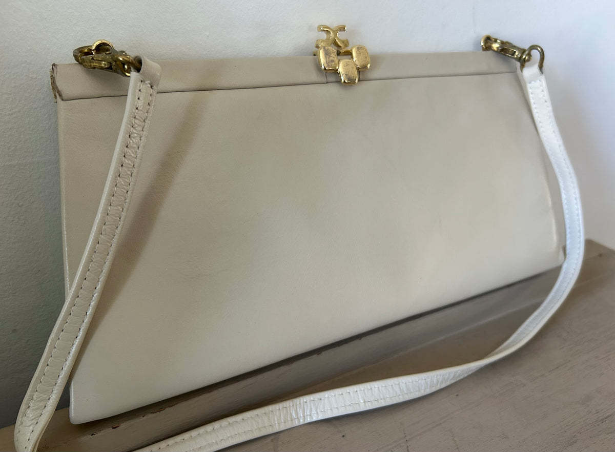 Vintage 1960s Cream Faux Leather Shoulder or Clutch Bag