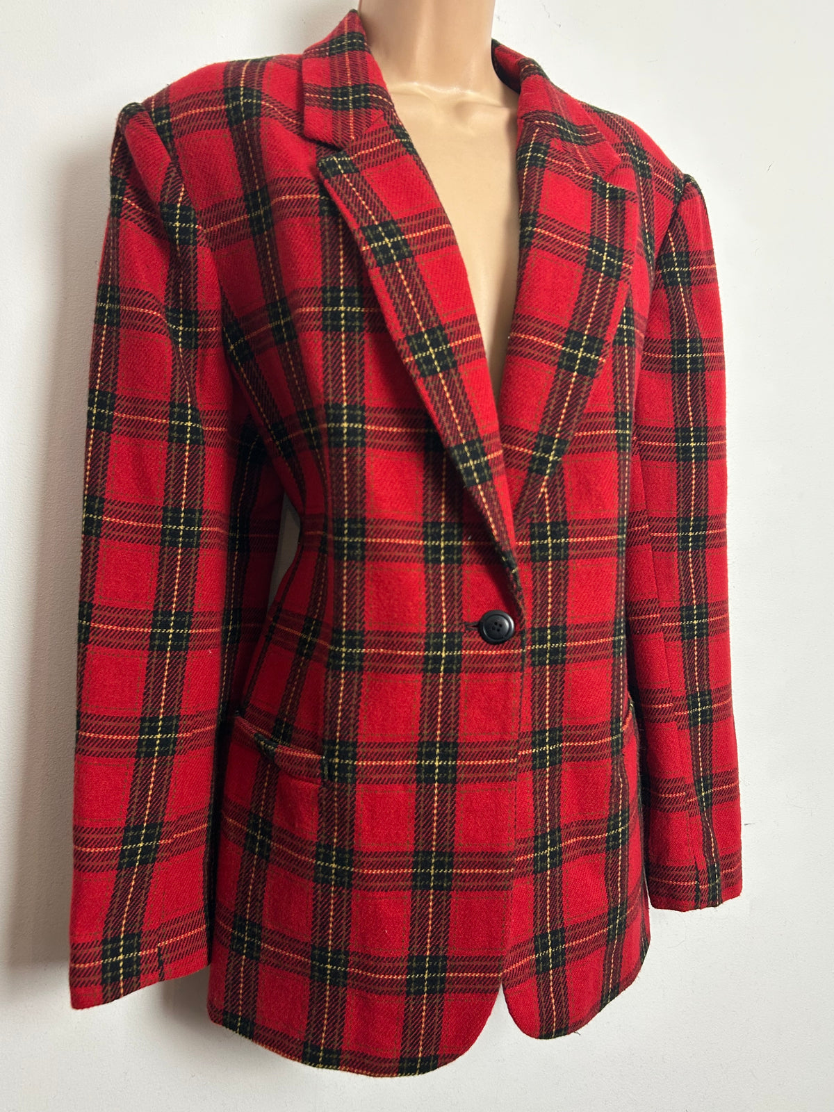 Vintage 1980s WHITE STAG Size 12-14 Red Tartan Check Wool Blend Blazer