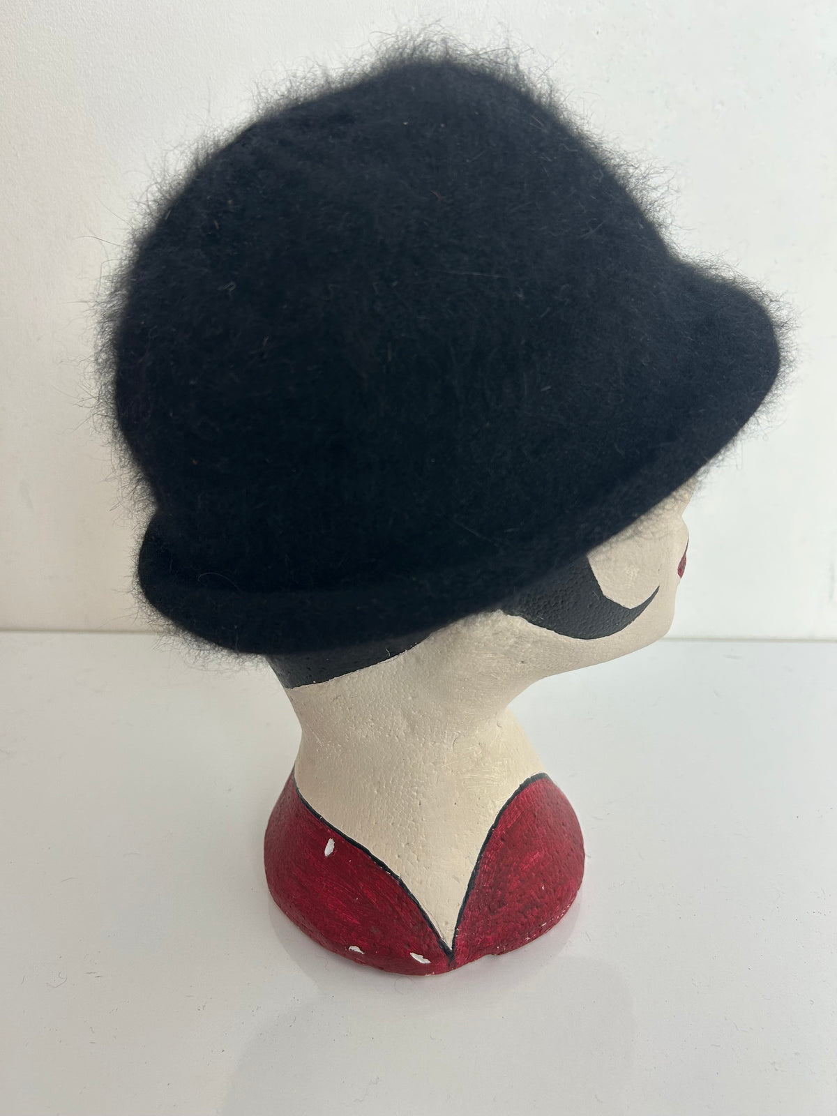 Vintage Italian Black Angora & Wool Mix Small Peaked Hat