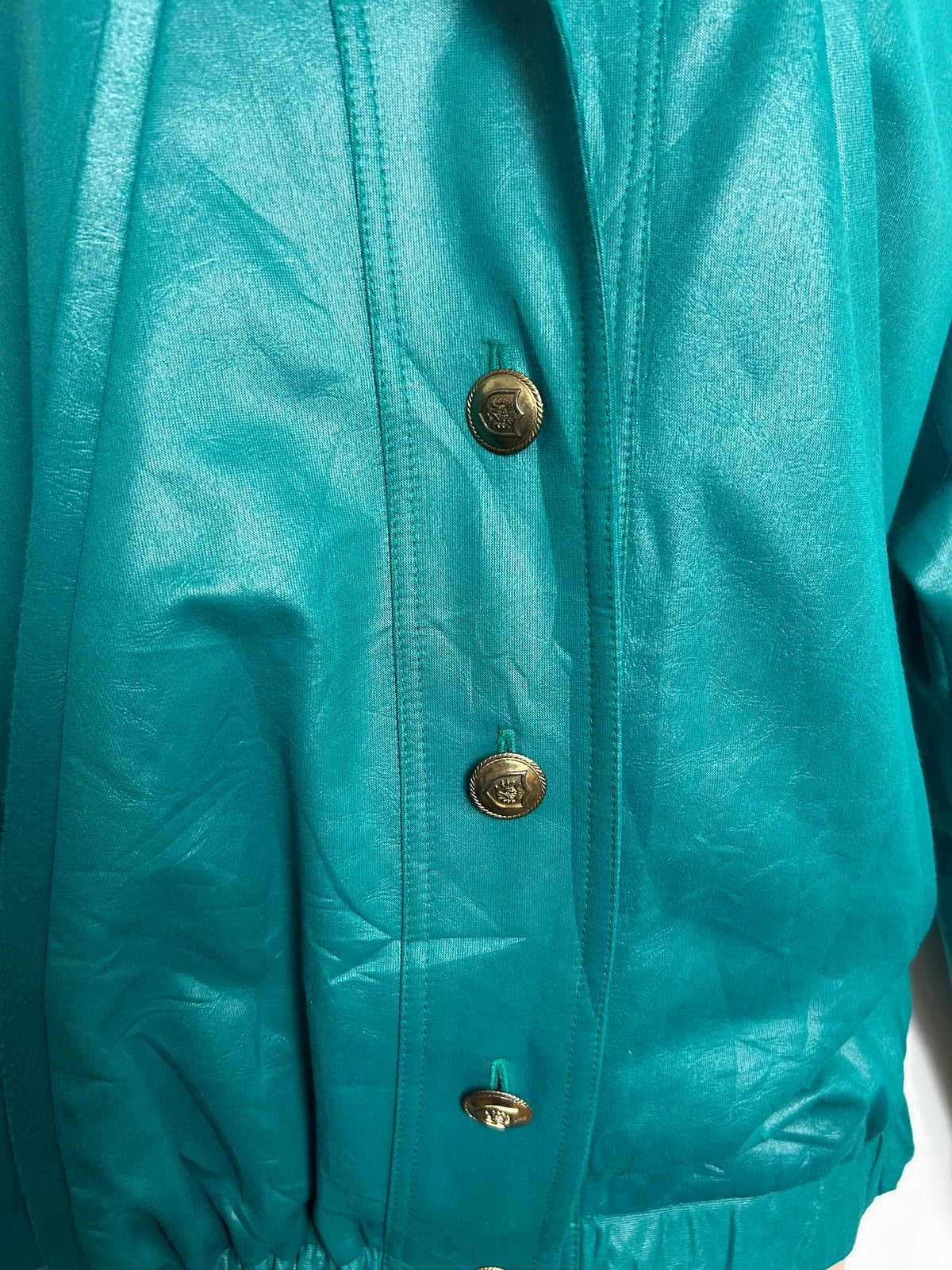 Vintage 1980s Size M 10-12 Jade Green Oversize Wet Look Jacket