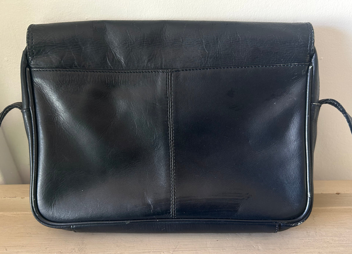 Vintage 1980s Blue Black Classic Shoulder Bag Handbag