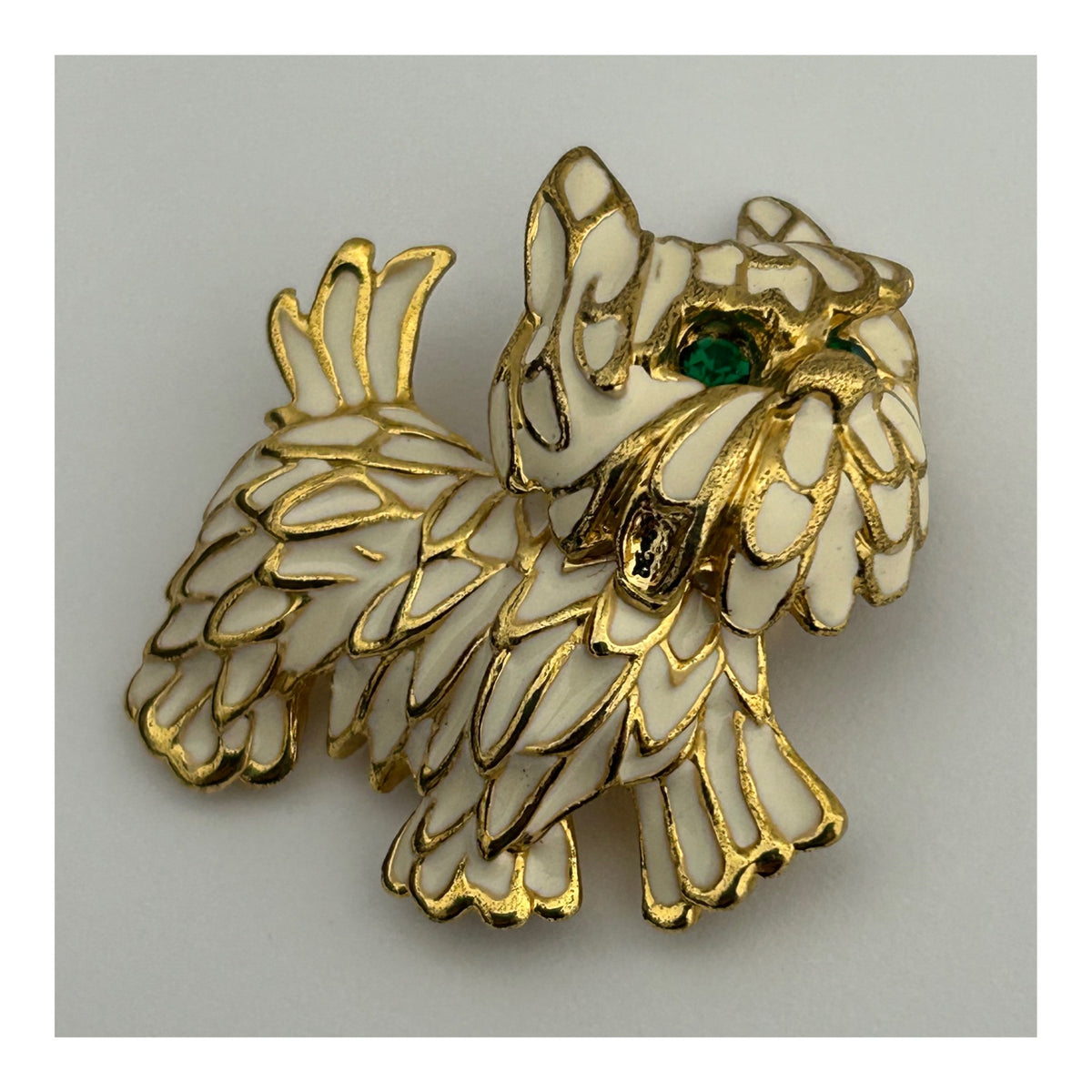 Vintage Gold Tone Base Metal Enamel Highland Terrier Pin Brooch