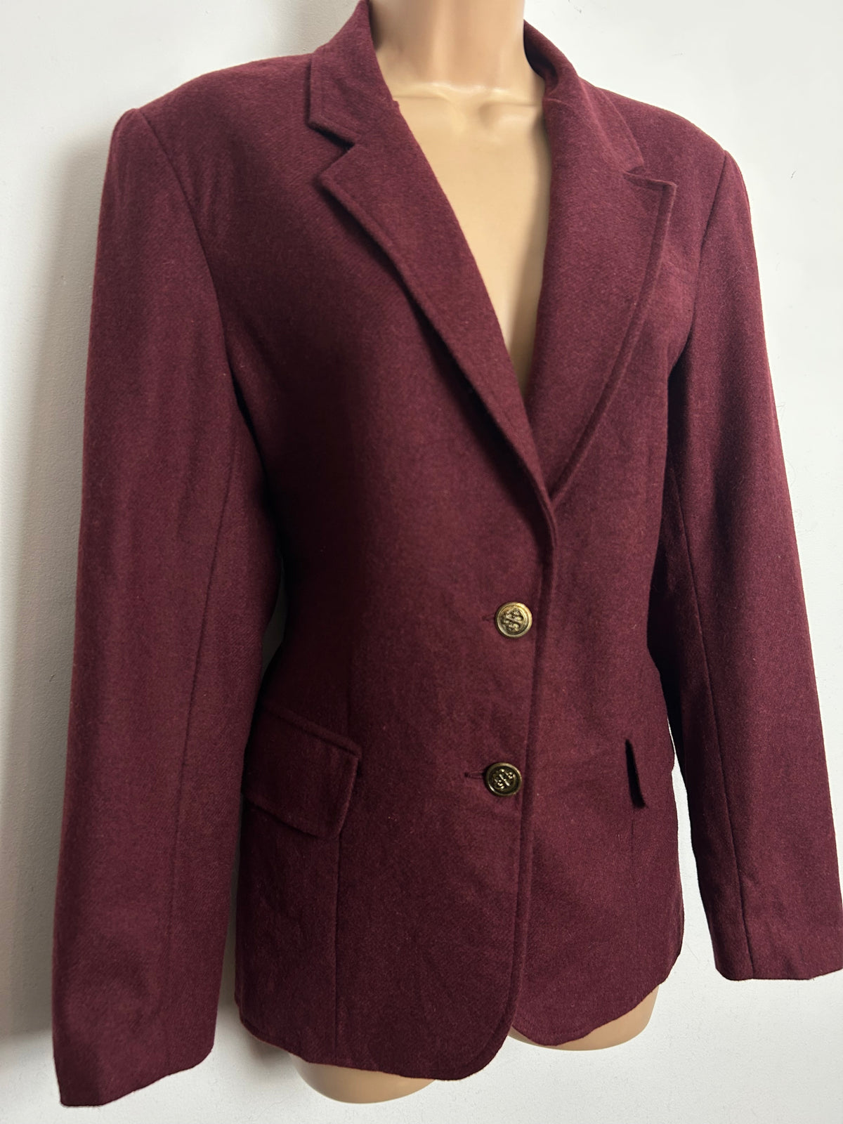 Vintage 1980s HARRINGTON SQUARE Size 12 Wine Red 65% Pure New Wool Blazer