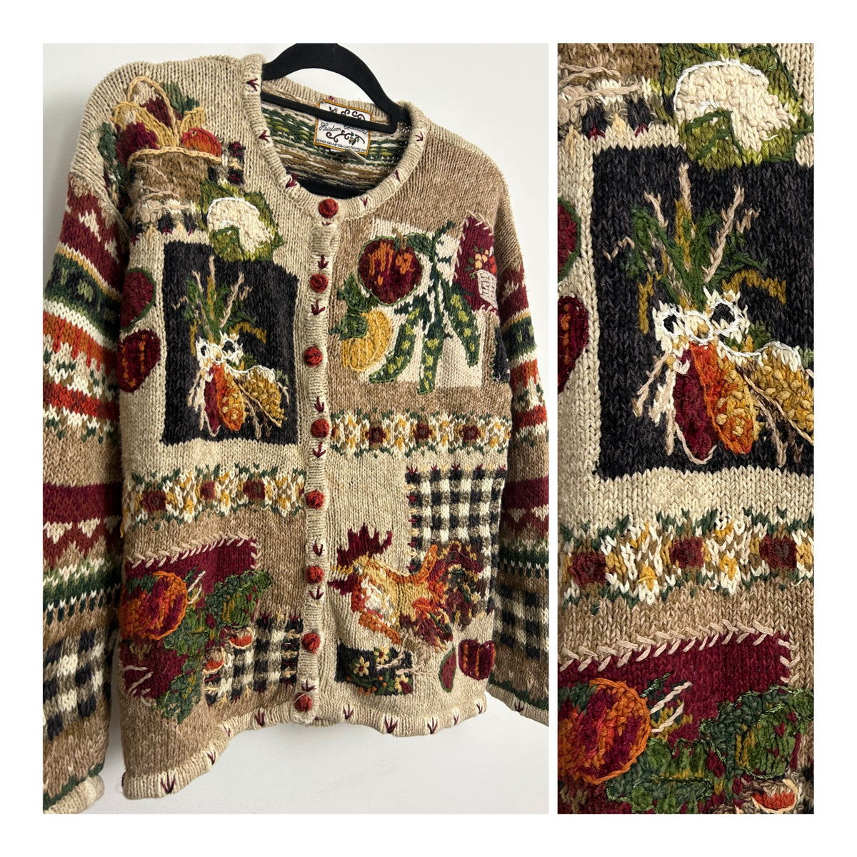 Vintage HEIRLOOM COLLECTABLES Size M Thanksgiving Pumpkin Harvest Novelty Cardigan