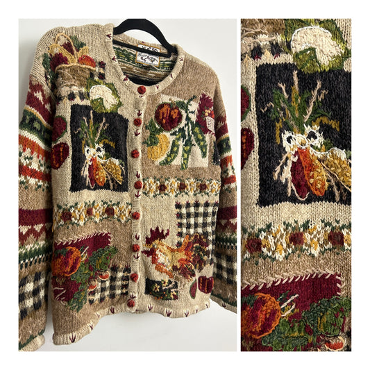 Vintage HEIRLOOM COLLECTABLES Size M Thanksgiving Pumpkin Harvest Novelty Cardigan