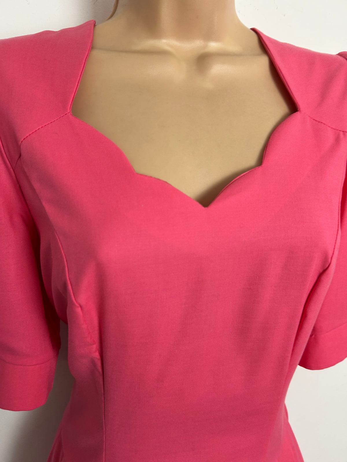 Vintage 1980s LAURA ASHLEY Size 10/12 (Size 14 On Label) Candy Pink 100% Cotton Scallop Neck Midi Dress