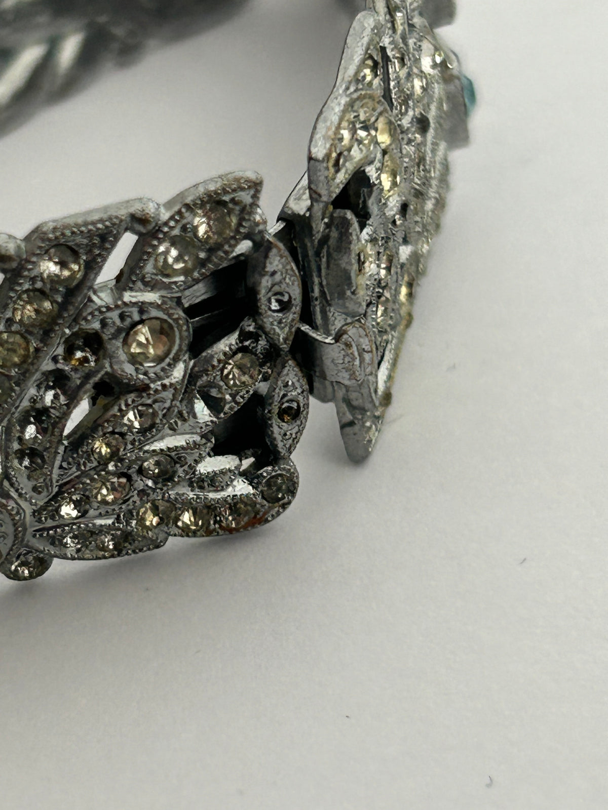 Vintage 1960s Silver Tone Paste Diamante Panelled Bracelet - Please Read