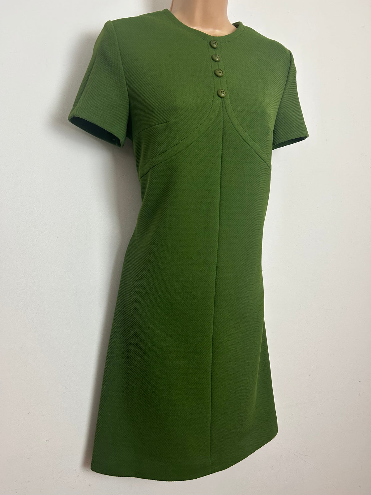 Vintage 1960s Size 12 Moss Green Crimplene Mod Shift Dress