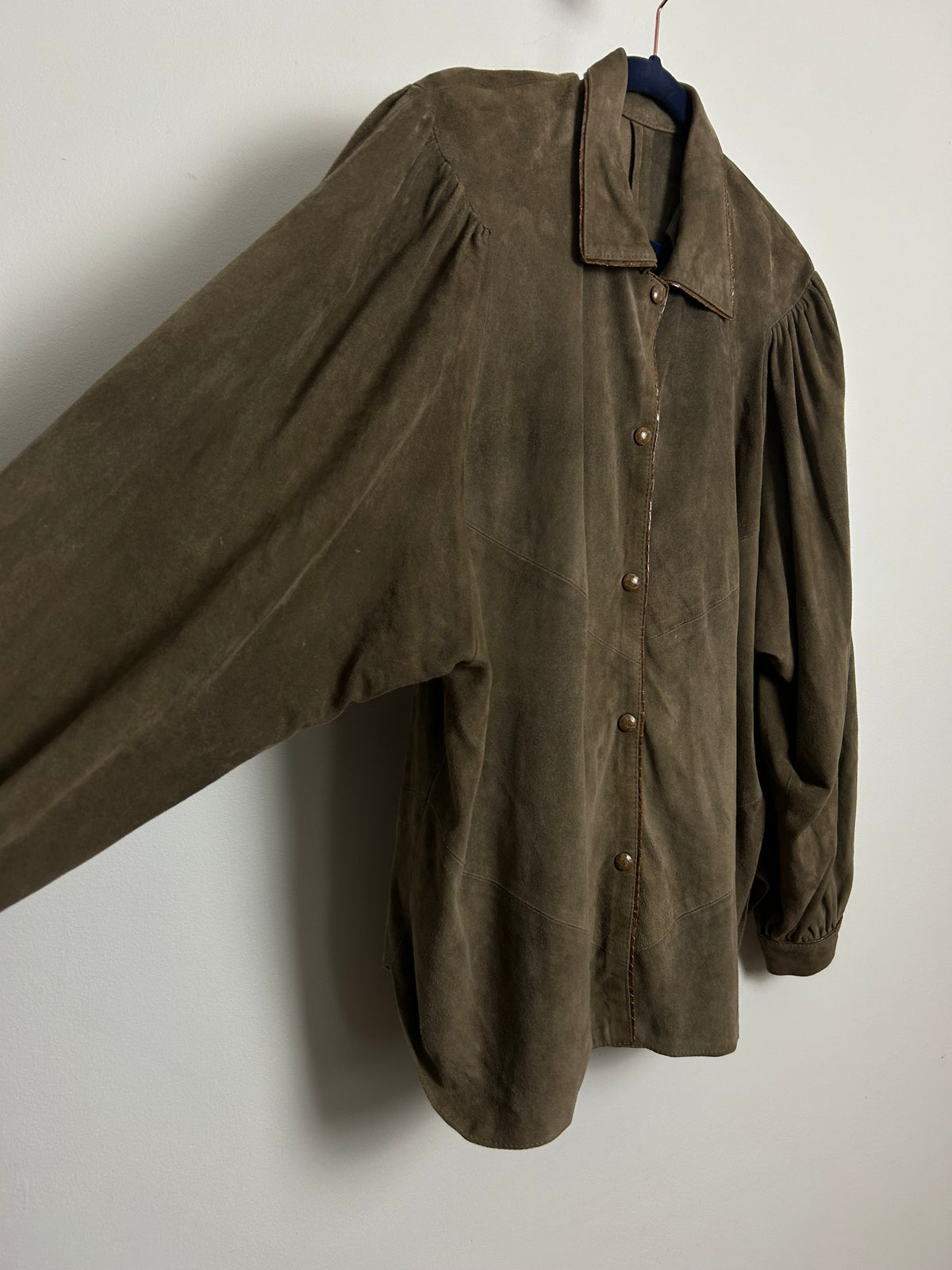 Vintage 1980s Size 14 Brown Real Suede Leather Trim Shacket Style Jacket
