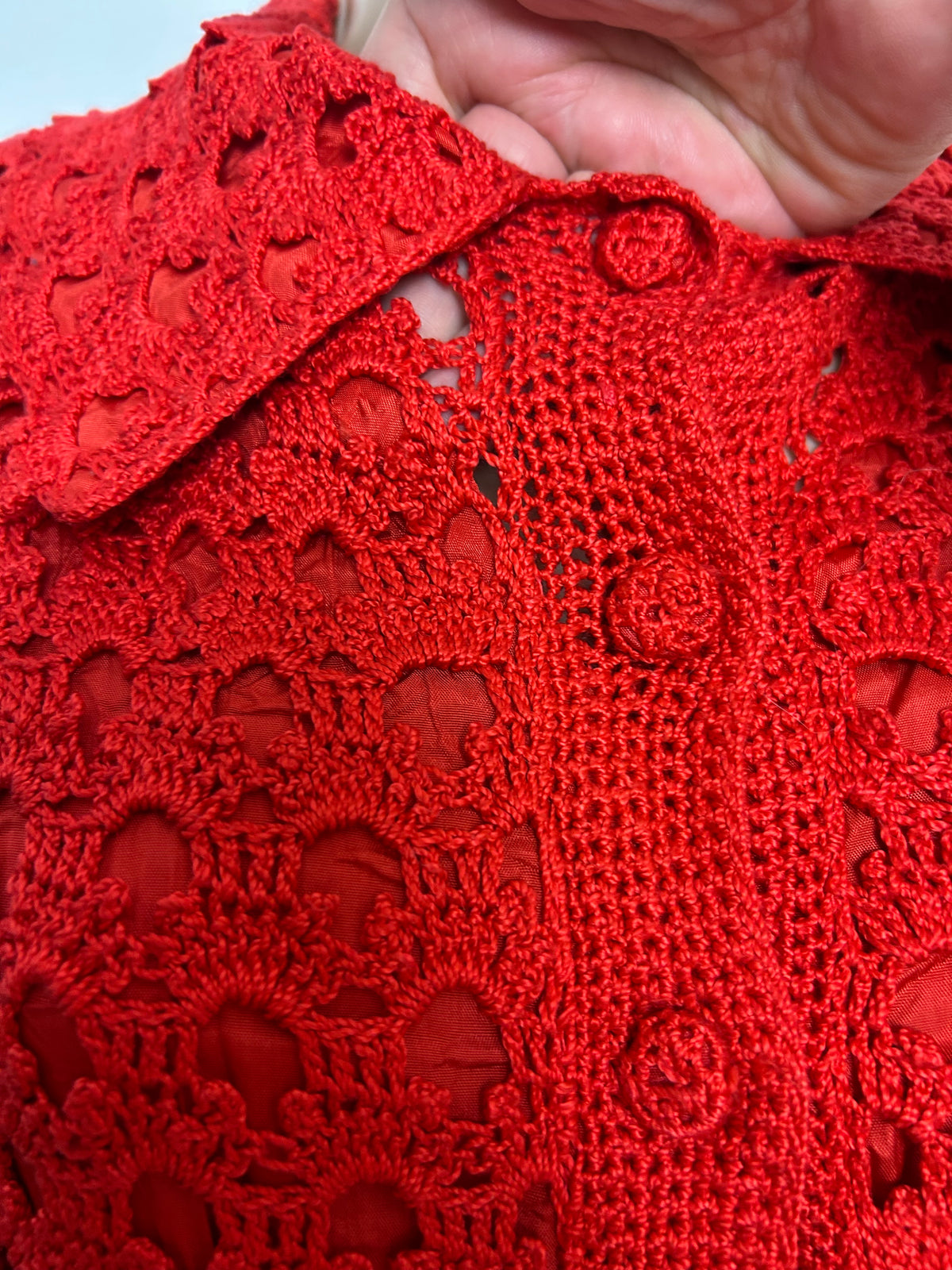 Vintage 1960s VERY RARE KLESHIE BELLMAN Size 12 Hand Made 100% Wool Red Crochet Skirt Suit