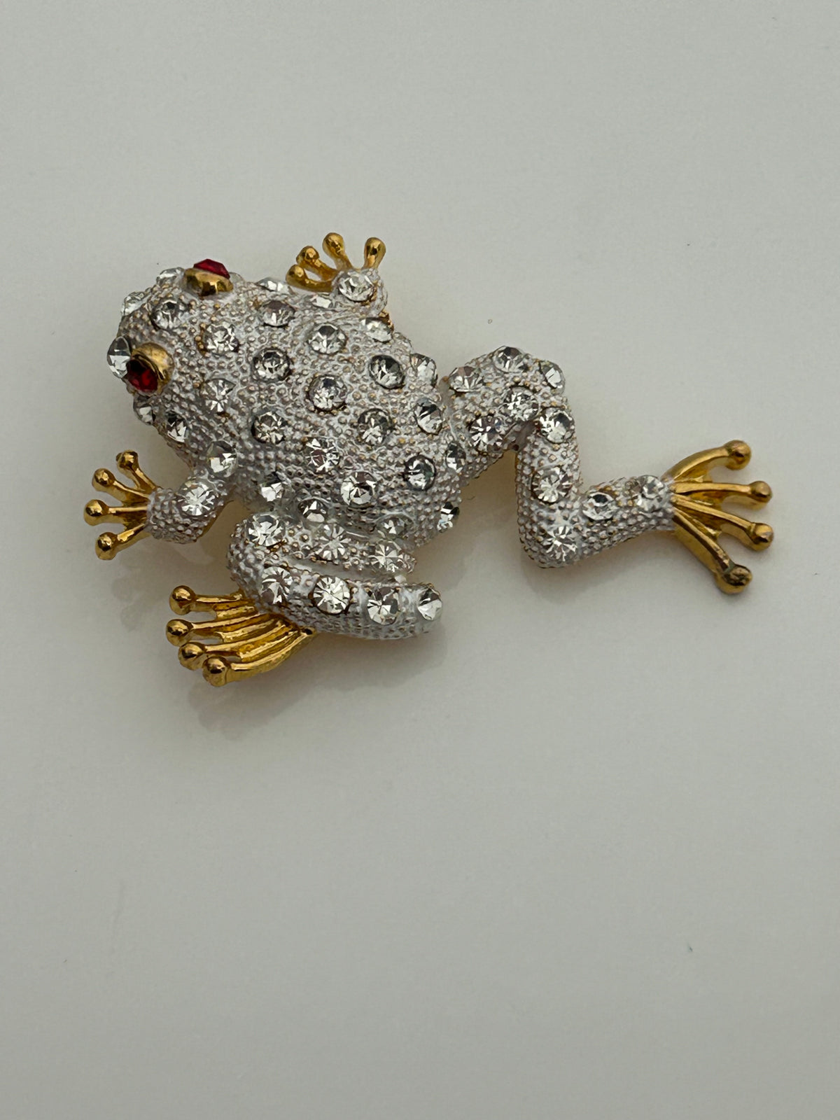Vintage 1980s Gold Tone & Silver Tone Base Metal Diamante Set Frog Brooch