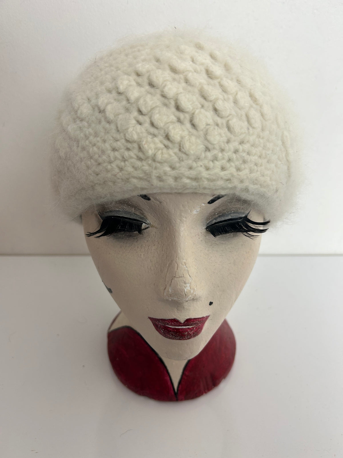 Vintage Winter White Angora & Wool Mix Beanie Winter Hat