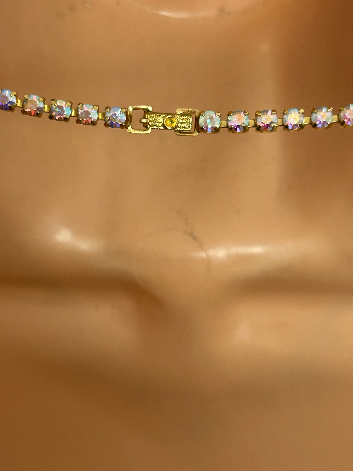 Vintage 1960s Beautiful Gold Tone Aurora Borealis & Amber Colour Diamante Set Dangle Necklace
