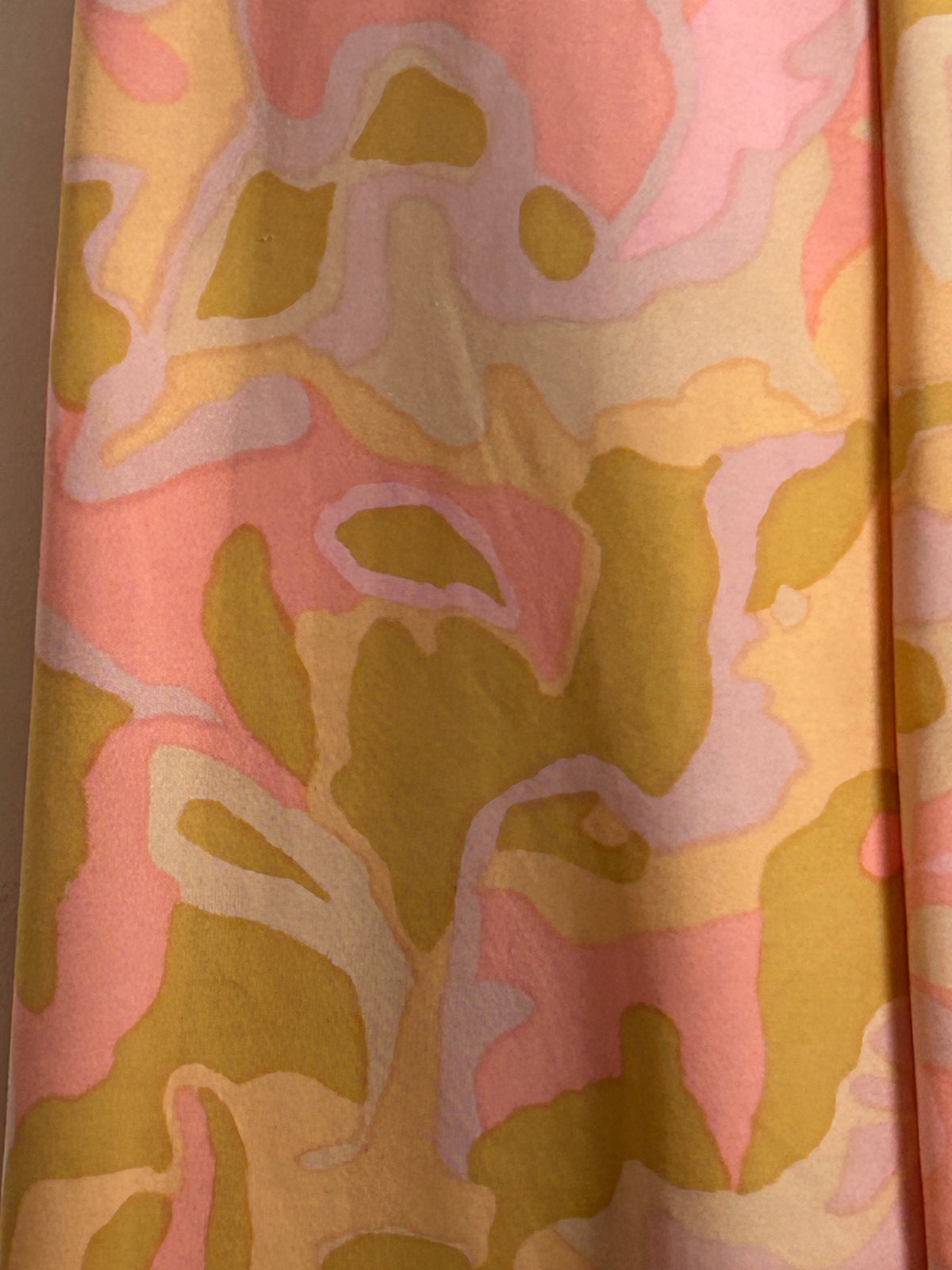 Vintage 1970s Size 12 AMAZING Pastel Pink & Peach Tones Psychedelic Print Wide Leg Palazzo Jumpsuit
