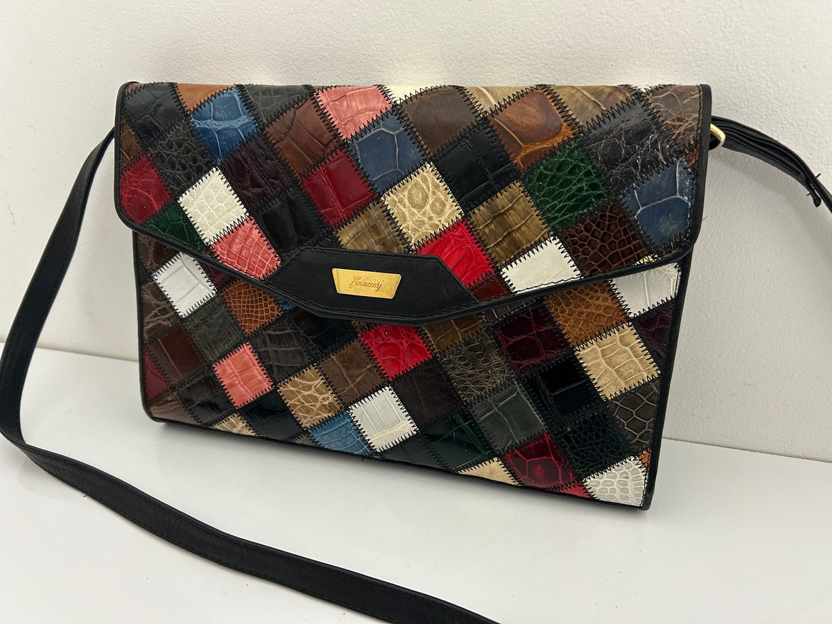 Vintage 1980s Black & Multicolour Patchwork Effect Shoulder Bag