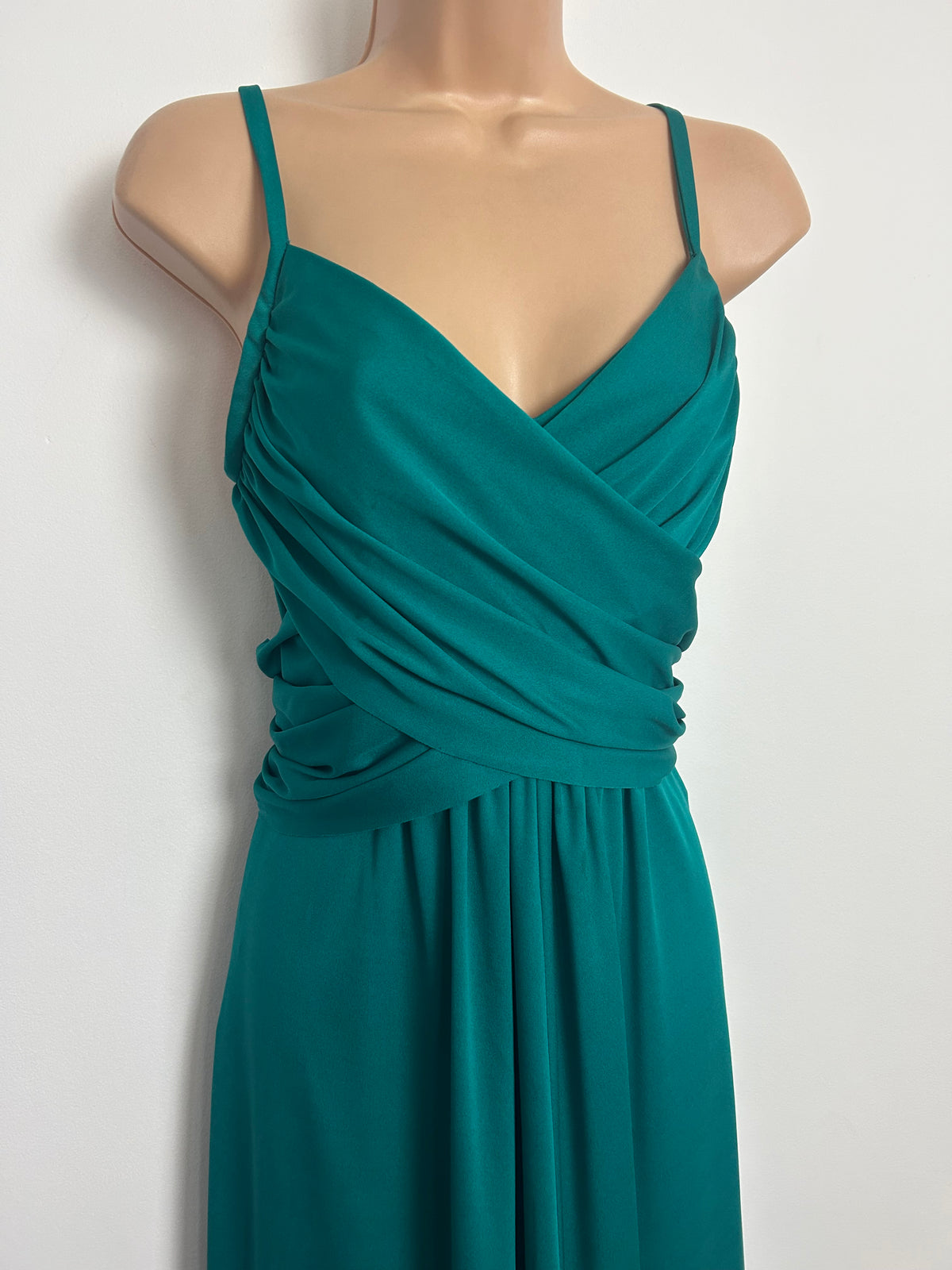 Vintage 1970s BERKERTEX CONTINENTALS Size 8 Dark Teal Ruched Cross Over Bodice Evening Dress & Matching Shawl