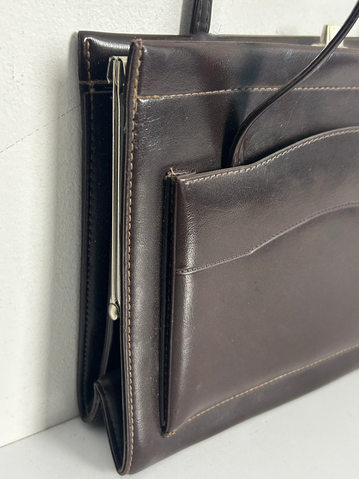 Vintage 1960s Gorgeous Dark Brown Leather Kelly Style Handbag