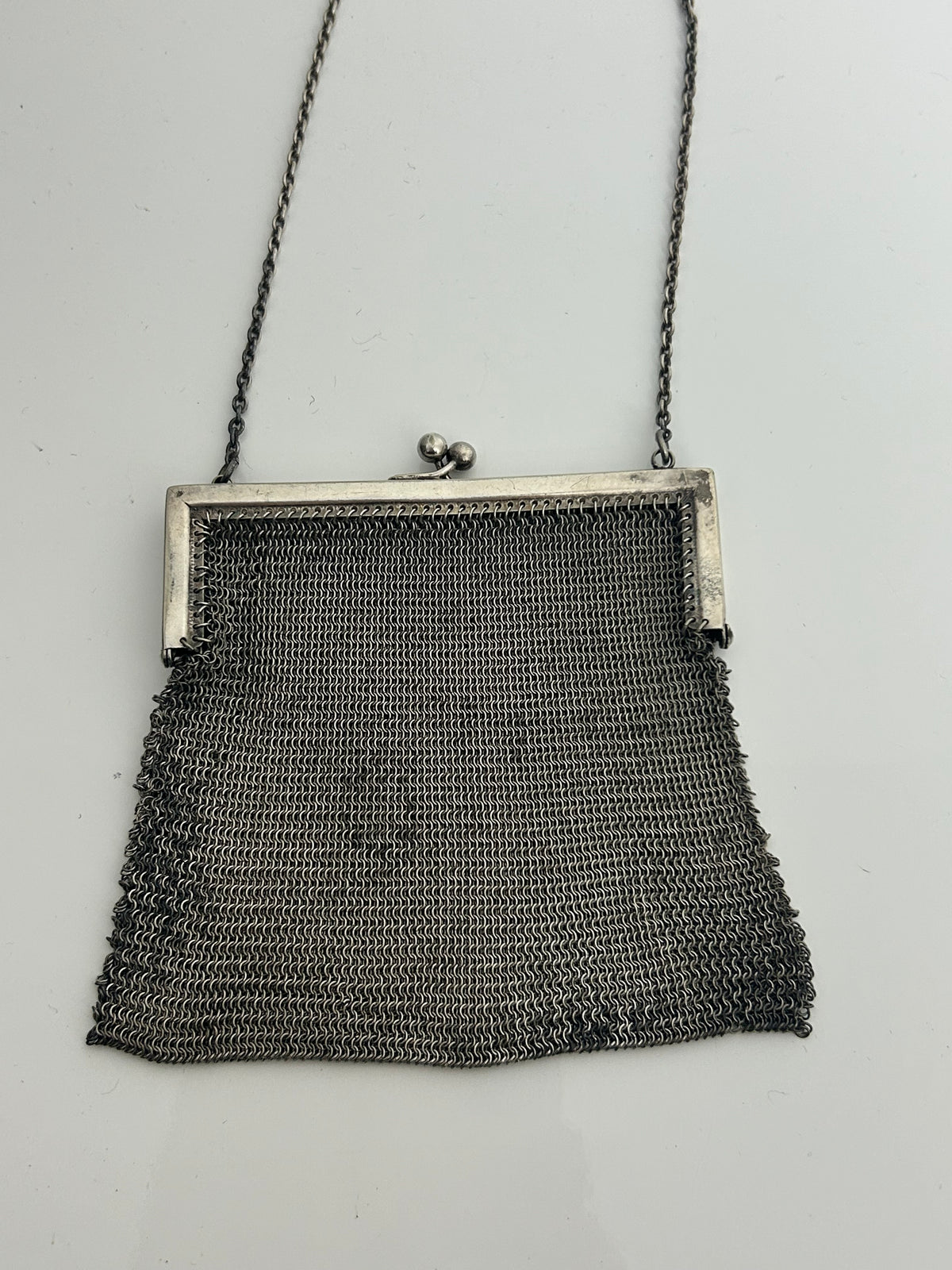 Vintage Antique Silver Mesh Chainmail Small Kiss Lock Fastening Purse