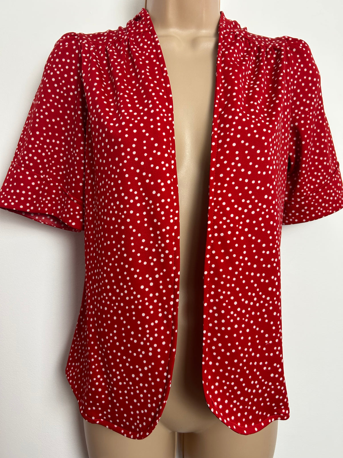 Vintage 1980s Up To Size 12-14 Red & White Polka Dot Open Fronted Cover Up