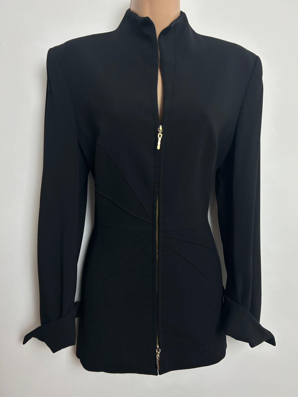 Vintage Y2K ESCADA Size 10 Black Pure New Wool Double Zip Jacket