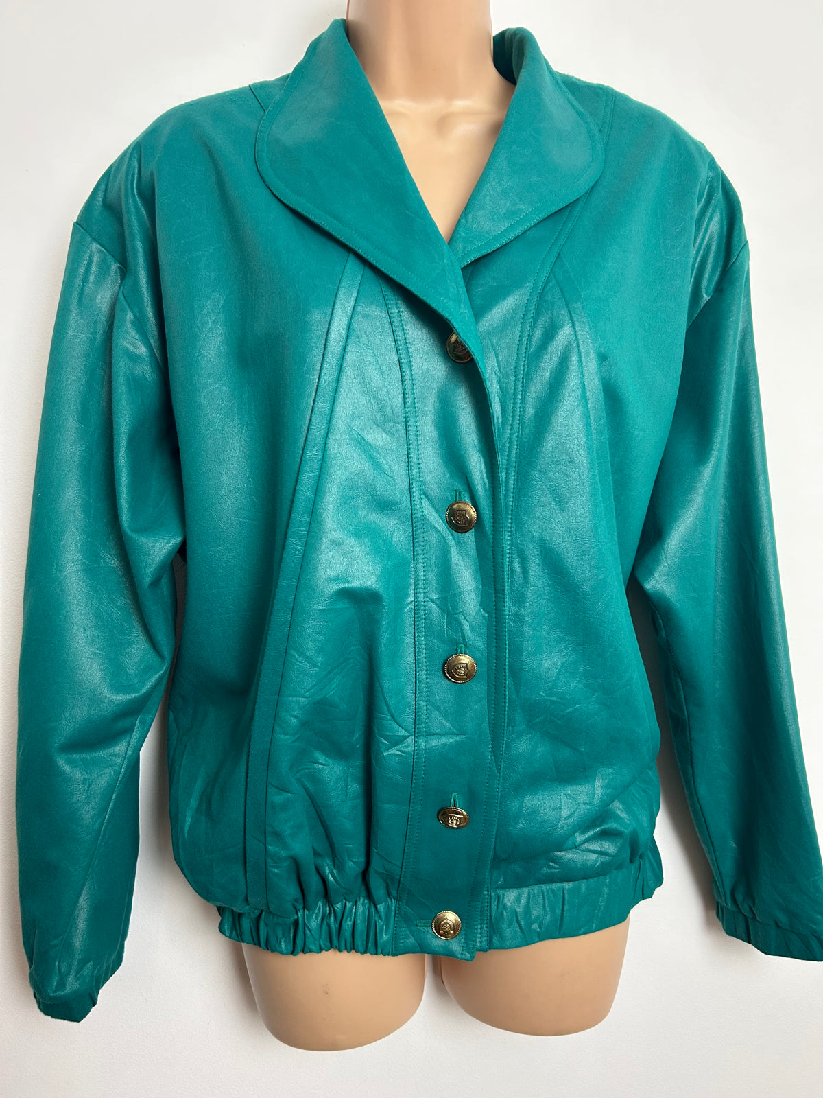 Vintage 1980s Size M 10-12 Jade Green Oversize Wet Look Jacket