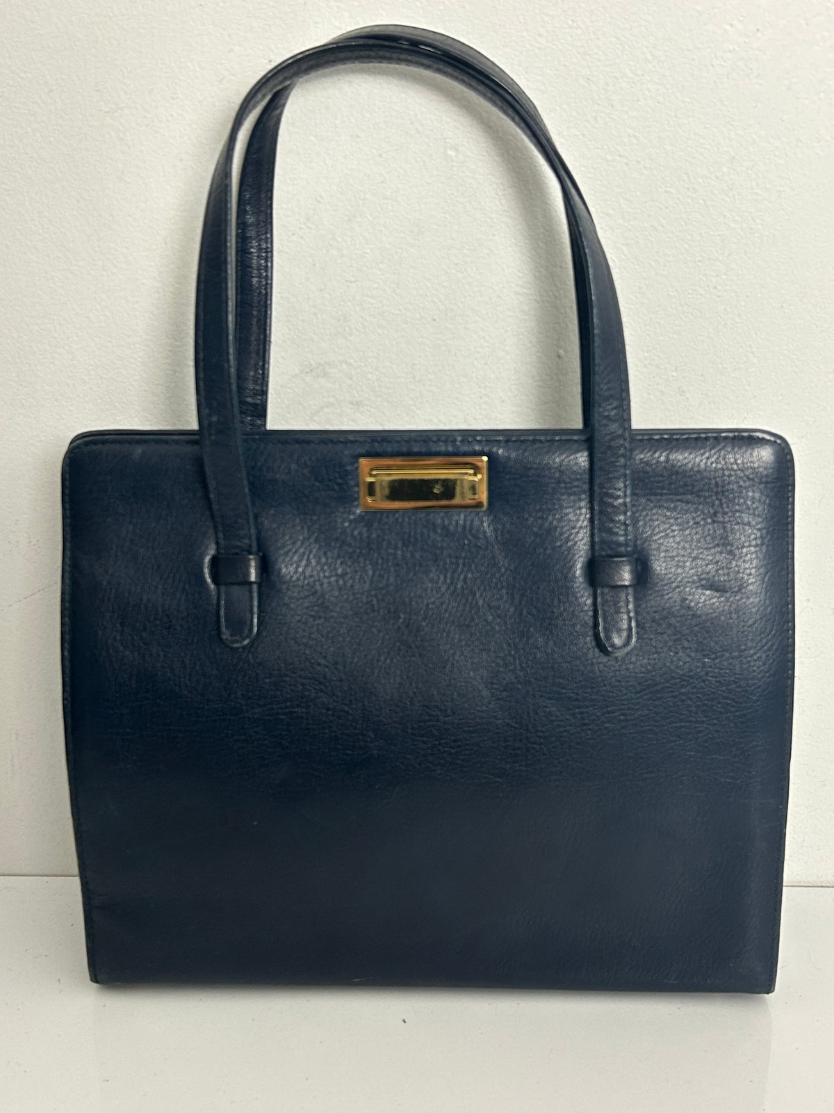 Vintage 1960s Navy Blue Double Handle Kelly Handbag