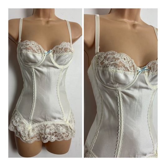 Vintage SOLITAIRE Size 34B (UK Size 10) Cream Boned Lace Trim Corset