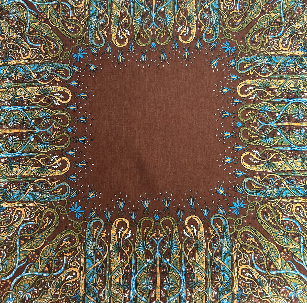 Vintage Brown Green & Sandy Beige Floral Print Cotton Mix Scarf 78cm x 78cm
