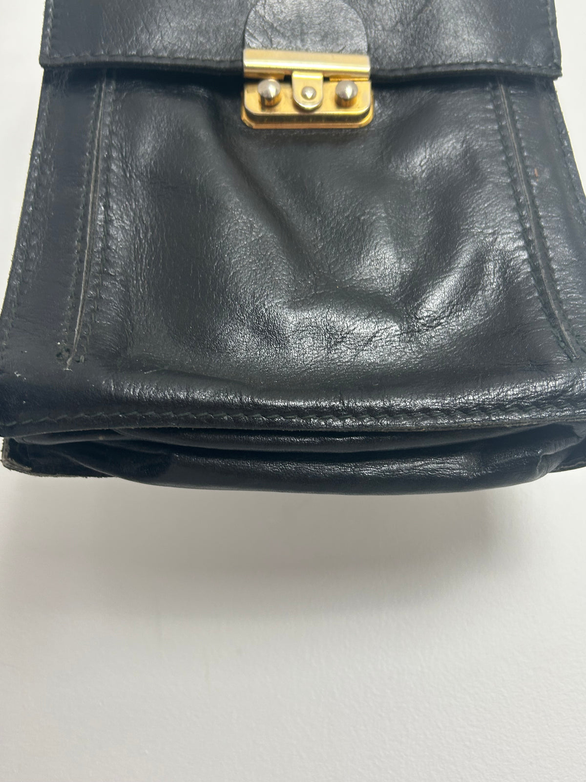 Vintage 1970s Black Leather Satchel Style Shoulder Bag