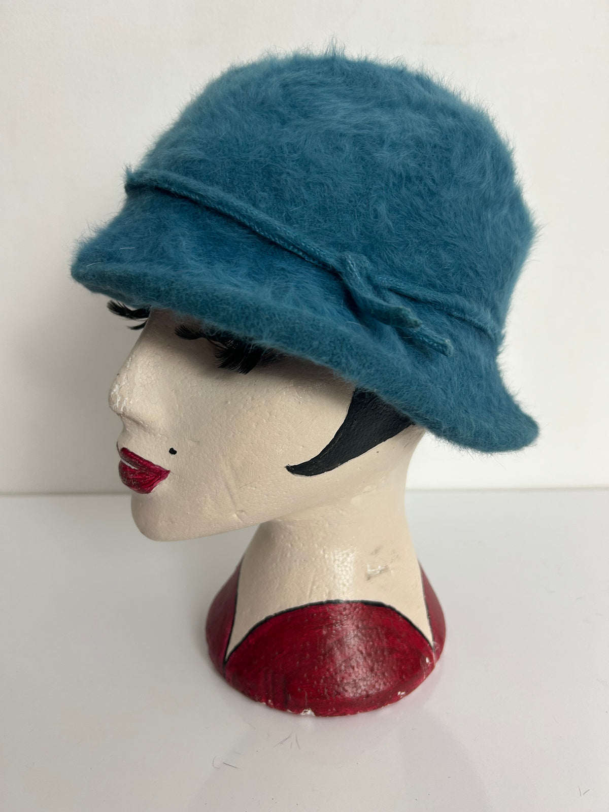 Vintage CREATION ELO FRANCE Dark Dusky Blue Braid Angora Mix Trim Cloche Style Hat