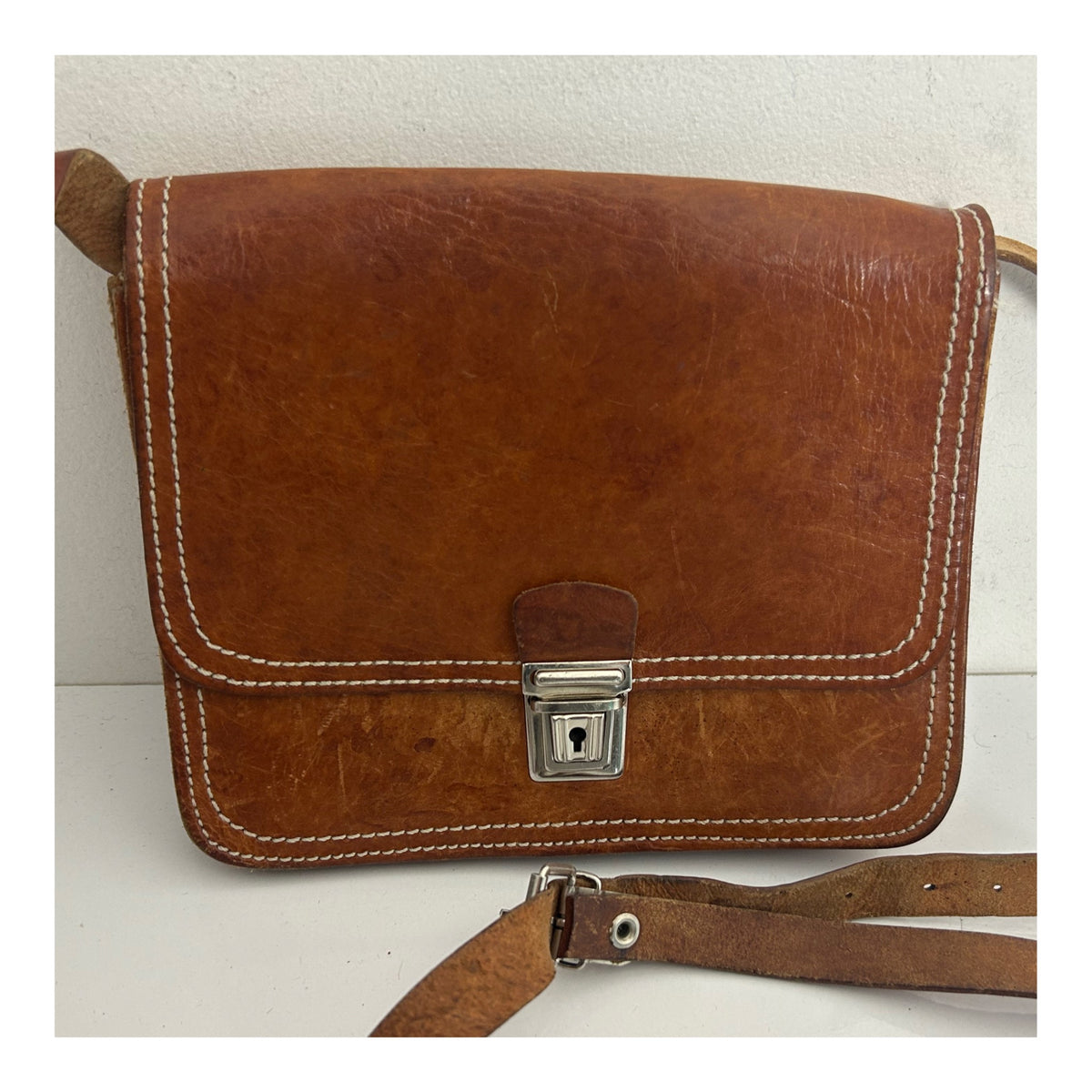 Vintage 1970s Small Tan Brown Mini Satchel Cross Body Bag