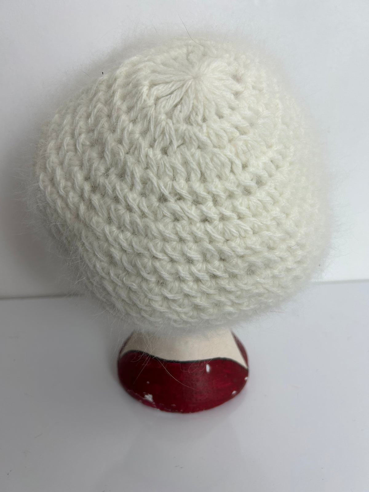 Vintage Winter White Angora & Wool Mix Semi Chunky Beret Beanie Style Reversible Hat