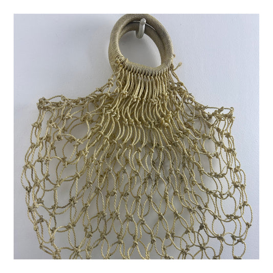 Vintage 1960s Cream Macrame Knotted Style "Fish Net" Plastic Handled Shopping Bag