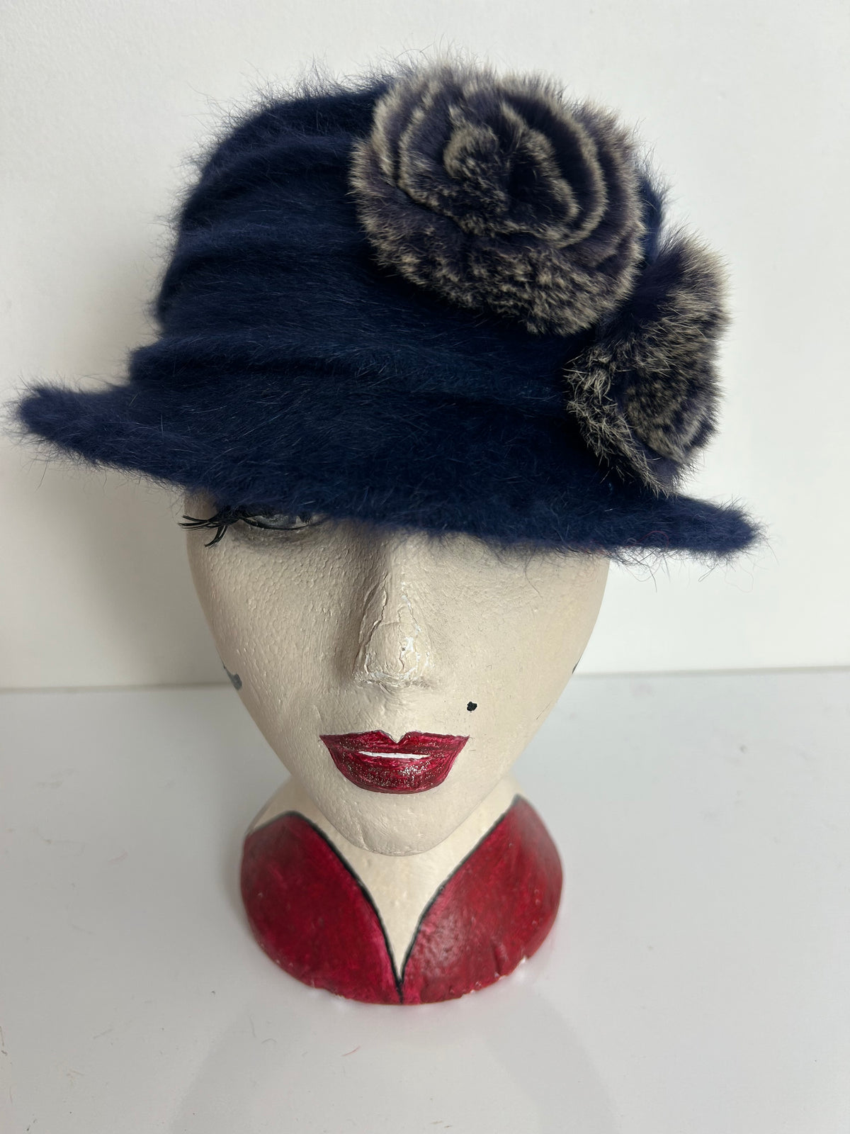 Vintage Navy Blue Super Soft Angora & Wool Mix Hat