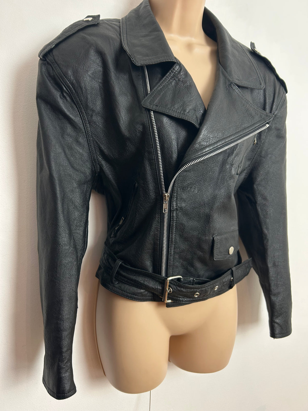 Vintage 1980s ECHTES LEDER UK Size 12-14 Black Leather Classic Biker Jacket