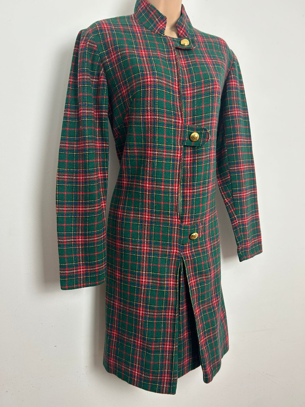 Vintage 1960s Size 10 Green & Red Tartan Check Wool Mod Shift Dress