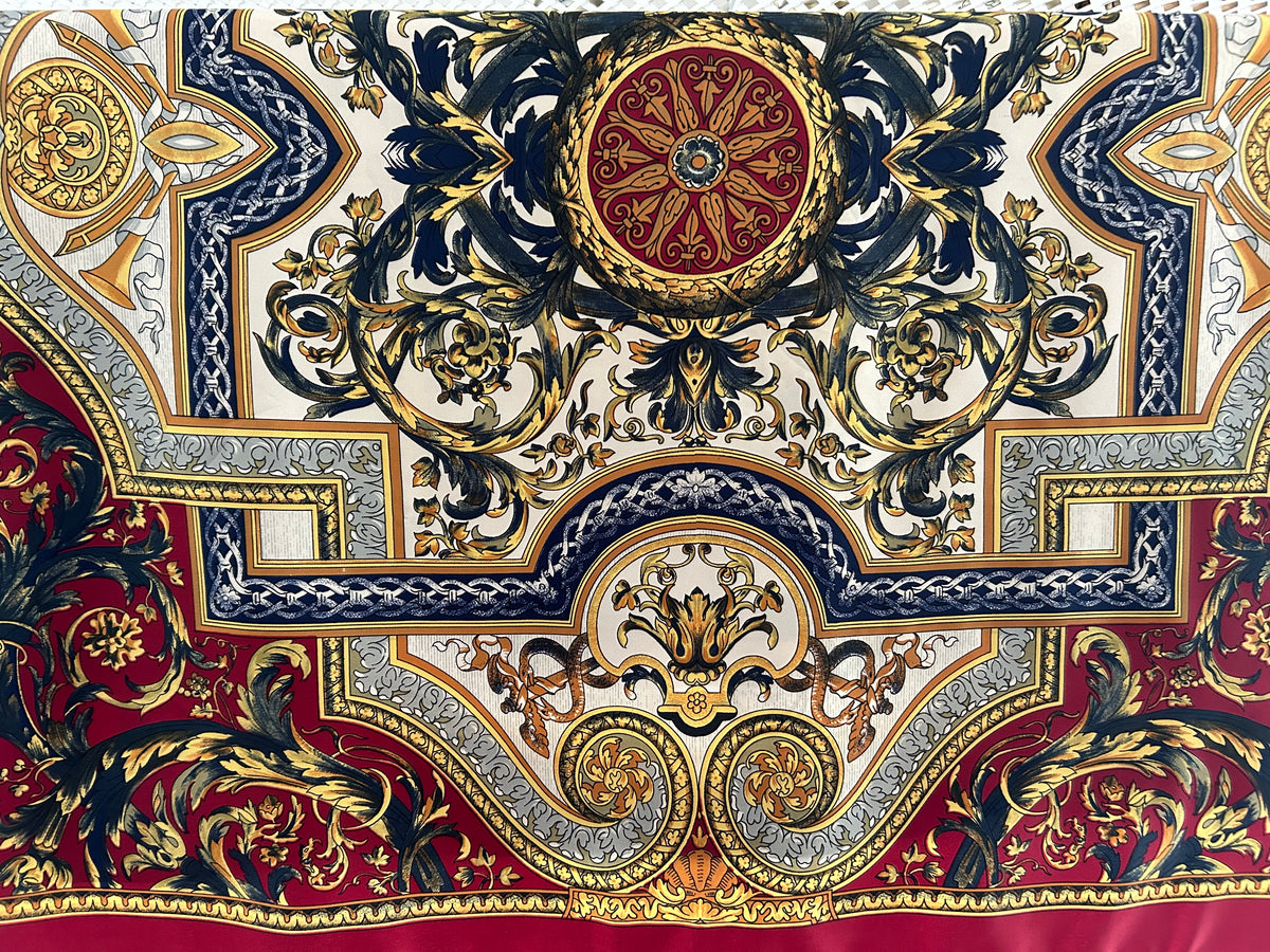 Vintage Italian MILANA Dark Red Nouveau Baroque Print Large Polyester Scarf 87cm x 87cm