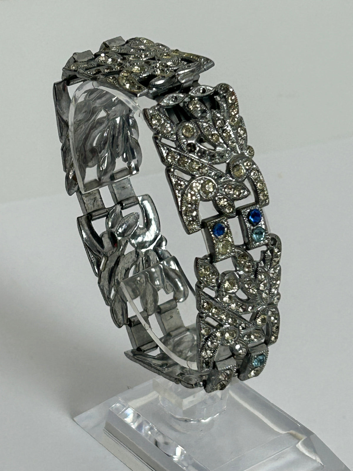 Vintage 1960s Silver Tone Paste Diamante Panelled Bracelet - Please Read