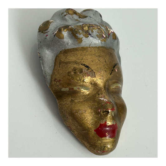 Vintage 1950s Chalk Cast Sculptural Handmade Glamor Girl Face Pin Brooch