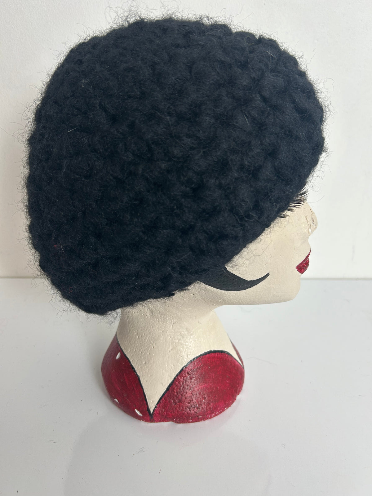 Vintage Black Chunky Knit Wool Beanie/Beret Style Hat