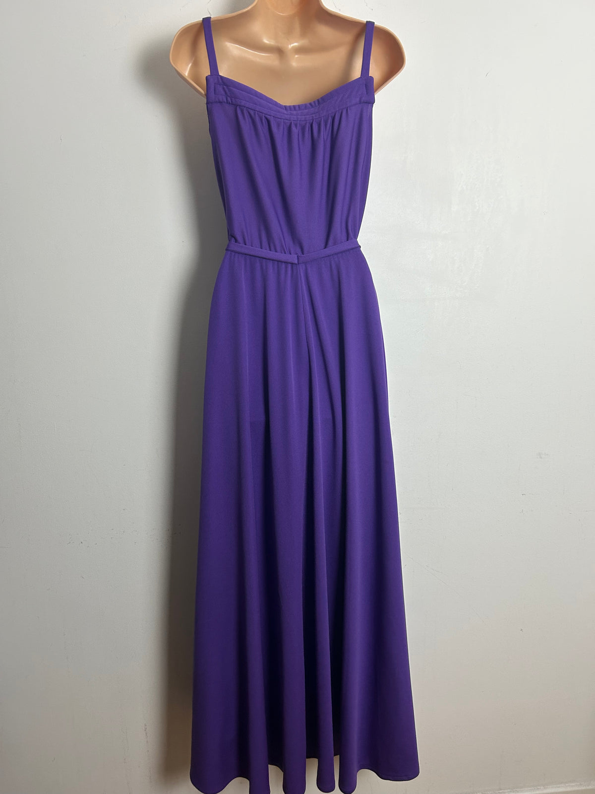 Vintage 1970s Size 6-8 Purple Sleeveless Stitch Panel Detail Maxi Dress