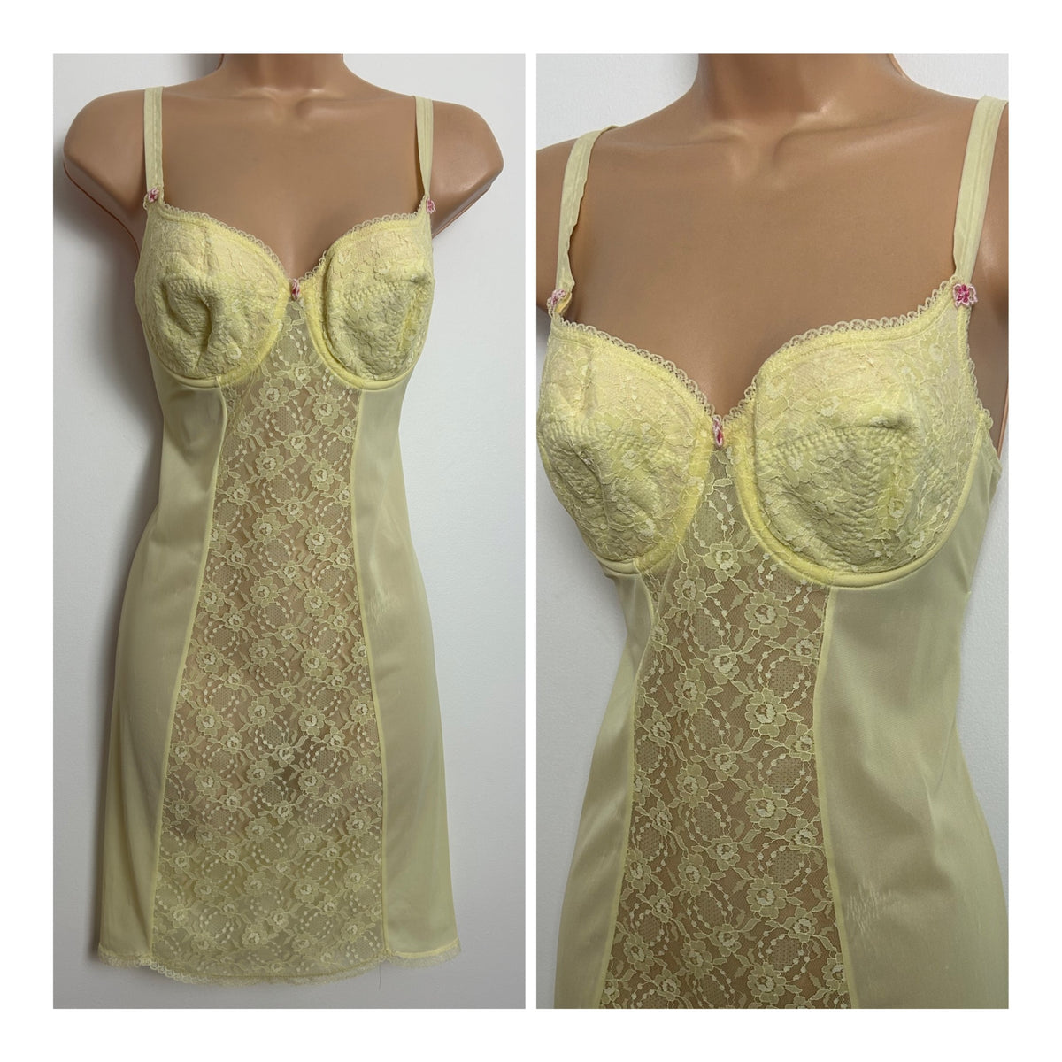 Vintage 1960s TRIUMPH INTERNATIONAL Size 36B Lemon Lace Underwired Slip