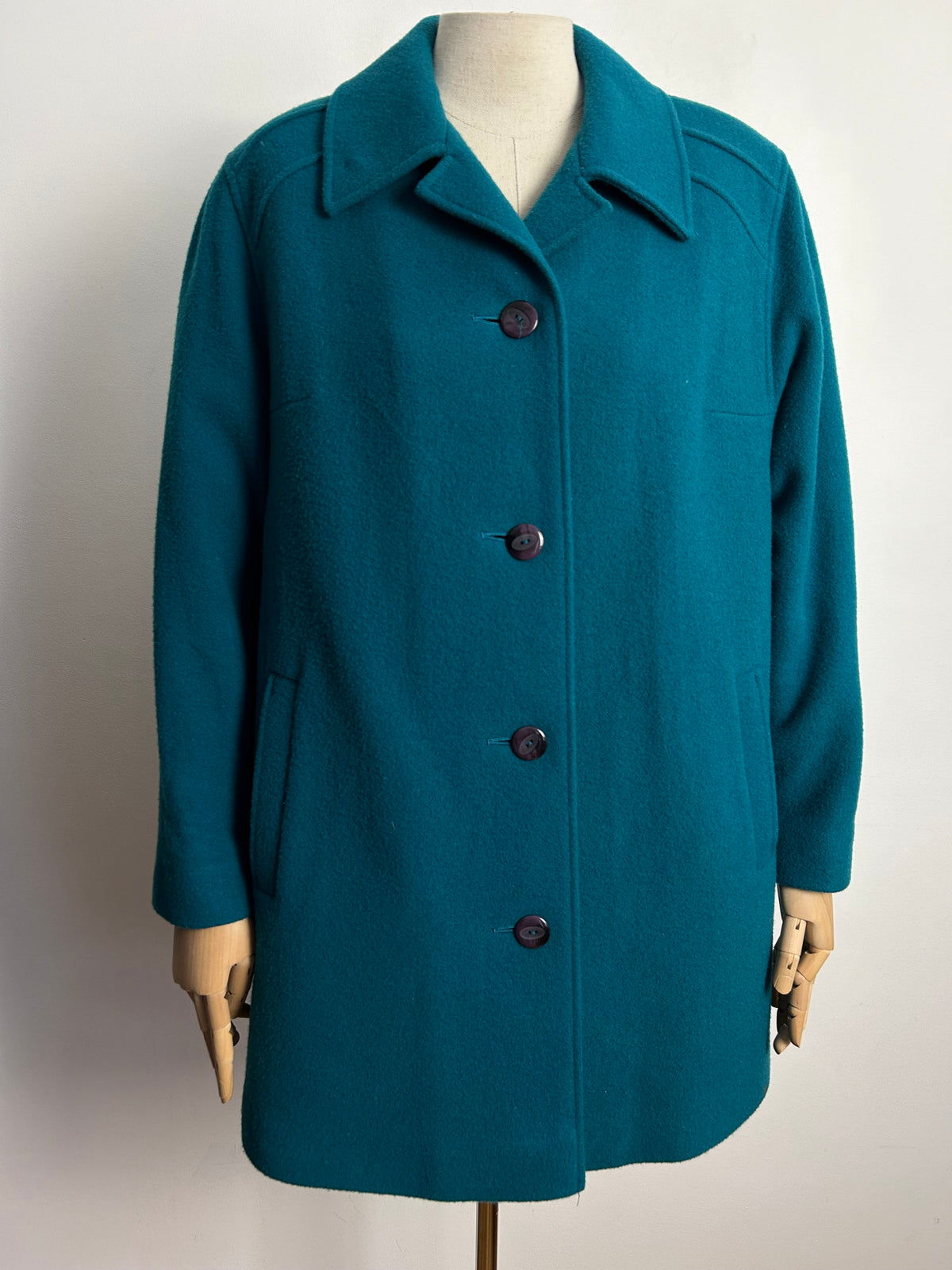 Vintage EASTEX UK Size 16 Peacock Blue Pure New Wool Lined Coat