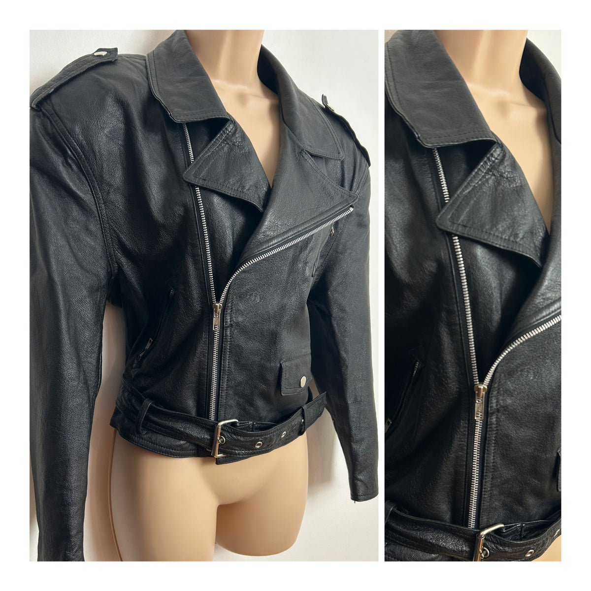 Vintage 1980s ECHTES LEDER UK Size 12-14 Black Leather Classic Biker Jacket