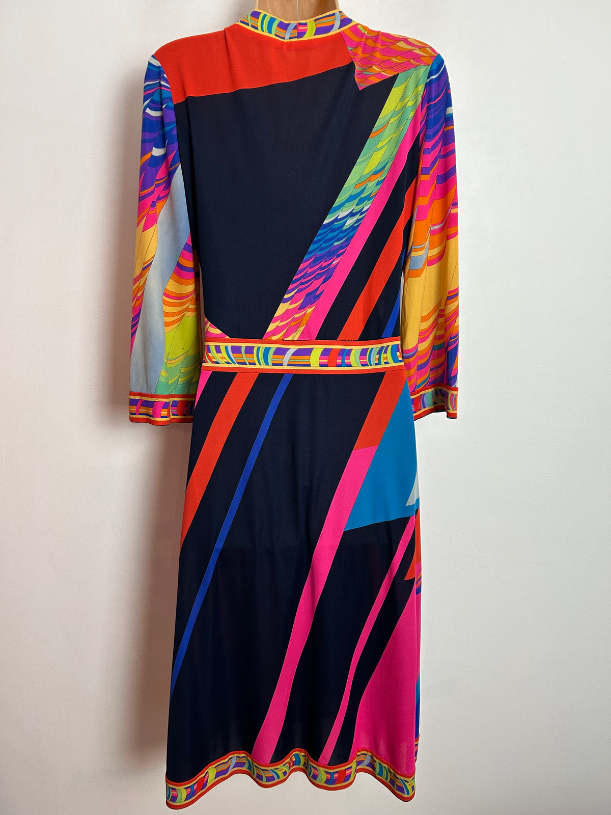 Vintage 1970s LEONARD PARIS UK Size 12 Stunning Vibrant Abstract Print Mikado Silk Jersey Designer Dress