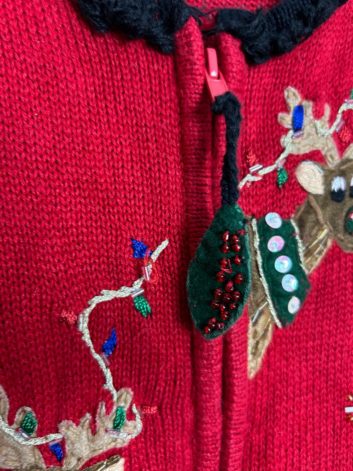 Vintage Y2K TIARA INTERNATIONAL Size XL Up to Size 16 Red Embellished Christmas Reindeer Cardigan
