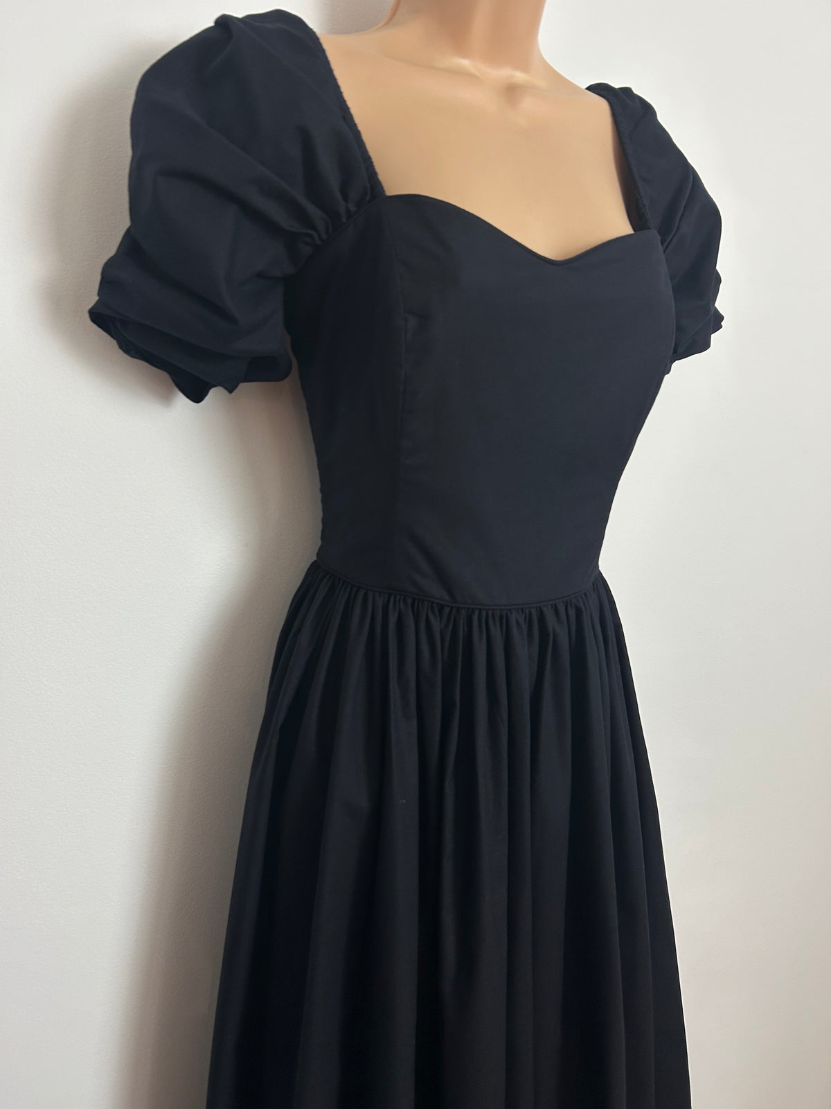 Vintage 1980s LAURA ASHLEY Size 10 (14 On Labels) Black Cotton Boned Princess Ballgown Dress