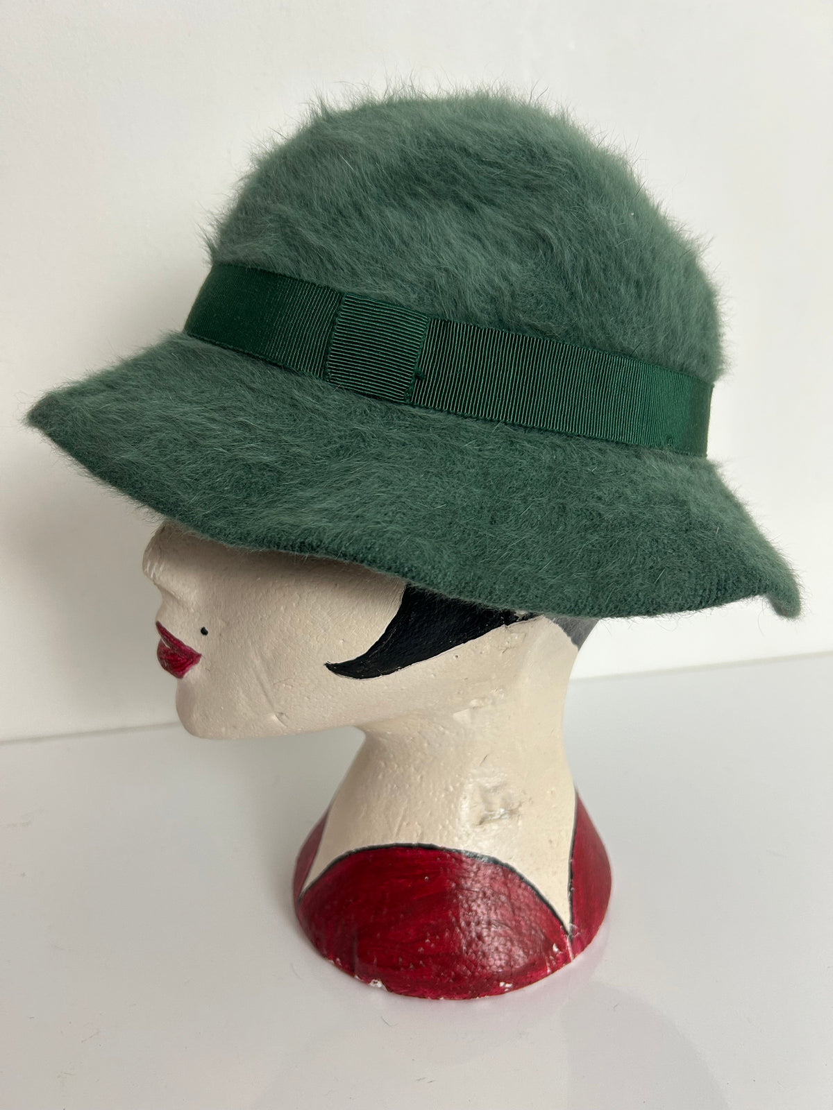 Vintage Austrian Moss Green Angora Mix Trilby Style Hat